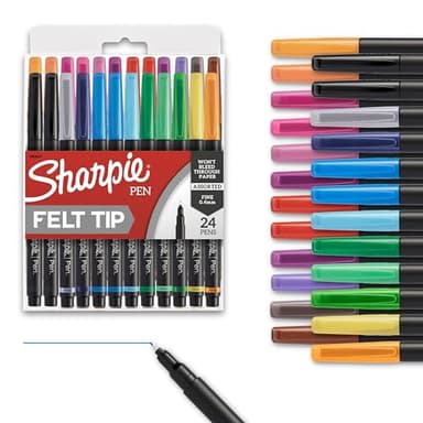 Sharpie Felt Tip Pens, Fine Point (0.4mm), Assorted, 24 Count - Perfect for Journaling, Art, Drawing, Coloring, Writing, School Classroom, Teacher Supplies - Image 1