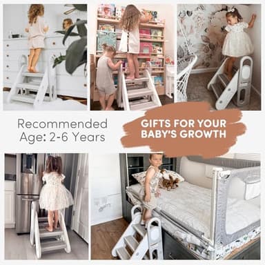 Mloong Kids Step Stool Foldable for Bathroom Sink, Easy Folding Non-Slip Bathroom Stool Toilet Potty Training, Adjustable Toddler Ladder Kitchen Counter Helper - Image 3