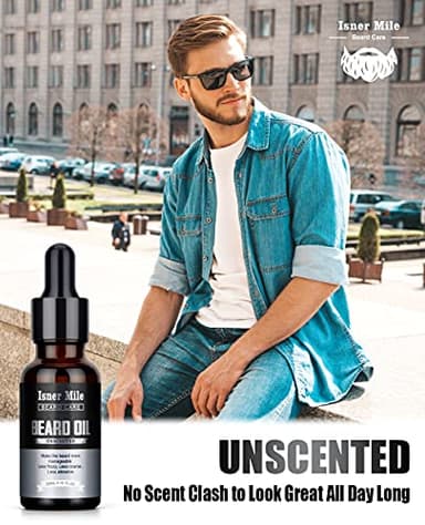 ISNER MILE Beard Oil 5 Pack, Stocking Stuffers Gifts for Men Him Dad Boyfriend, Mustaches Soften, Moisturize, Strength with Sandalwood, Bay Rum, Vanilla, Cologne, Unscented, Beard Grooming and Care - Image 8