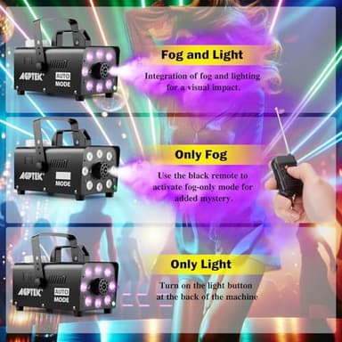 AGPTEK Fog Machine, Smoke Machine with 13 Colorful LED Lights Effect, Auto Mode 2000CFM Fog with 1 Wired Receiver and 2 Wireless Remote Controls, Perfect for Wedding, Halloween, Party and Stage Effect - Image 7