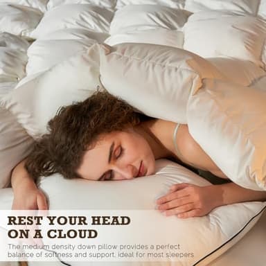 BPC Goose Feather Down Pillows Queen Size, with 100% Organic Cotton Cover - Luxury 3-Chamber Design for Medium Firm Support & Cloud-Like Comfort, Set of 2 Bed Pillows for Sleeping, 20x30 Inches - Image 2