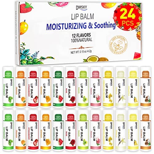 DMSKY 24 Pack Lip Balm, Natural Lip Balm Bulk with Vitamin E and Coconut Oil, Moisturizing Lip Balm for Chapped Lips, Bulk Lip Balm for Women-12 Flavors - Image 1