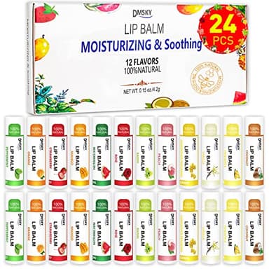 DMSKY 24 Pack Lip Balm, Natural Lip Balm Bulk with Vitamin E and Coconut Oil, Moisturizing Lip Balm for Chapped Lips, Bulk Lip Balm for Women-12 Flavors - Image 1