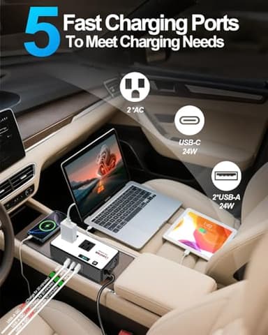 DrimMek 200W Car Power Inverter, Car Plug Adapter Outlet 12V to 110V Converter with 24W USB Fast Charging Port, Dual AC Outlet for Laptop, Vehicles, Camping (LED Display) - Image 2