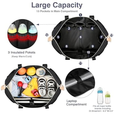 ITIEZY Diaper Tote for Baby - 6Pc Large Mommy Bag with Portable Changing Pad, Waterproof Compartment & Organizer Pouches, Multifunctional Hospital Travel Bag for Mom & Dad - Image 4