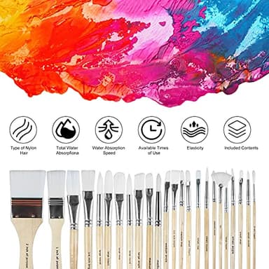Paint Brushes Set of 24 Pieces Wooden Handles Brushes with Canvas Brush Case, Professional for Oil, Acrylic and Watercolor Painting - Image 3