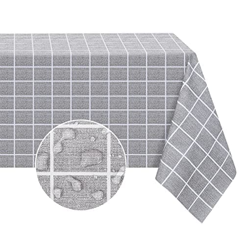 Romanstile Rectangle Plastic Tablecloth, 100% Waterproof Oil-Proof Checkered PVC Table Cloths, Heavy Duty Vinyl Table Covers for Dining, Camping, Picnic, Outdoor - 52 x 70 Inch, Grey - Image 1