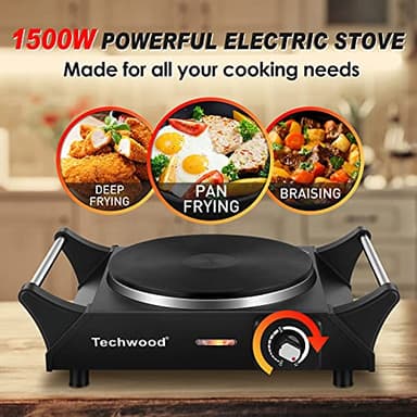 Hot Plate, Techwood Electric Stove for Cooking, 1500W Countertop Single Burner with Adjustable Temperature and Handles, 7.3” Cooktop for RV/Home/Camp, Compatible for All Cookwares Black - Image 3