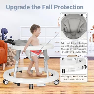 TreeCute Baby Walker Foldable with 9 Adjustable Heights, Baby Walker with Wheels Portable, Infant Toddler Walker for Baby Boy Girls 6-18 Months (White) - Image 2