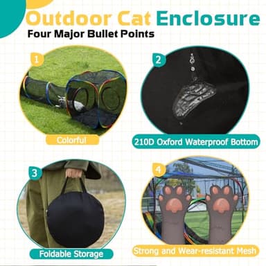 LUCKITTY Outdoor Rainbow Cat Enclosures Playground,Outside House for Indoor Cats Include Portable Tent, 2 Way with 2 Cube Tunnel, for Kitty and Small Animals,Within Storage Bag - Image 6
