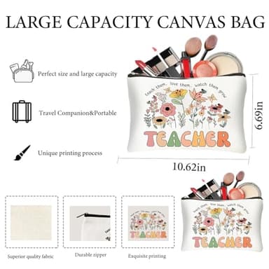 DHQH Teacher Appreciation Gifts - Canvas Tote Bag & Makeup Bag for Women - Image 3