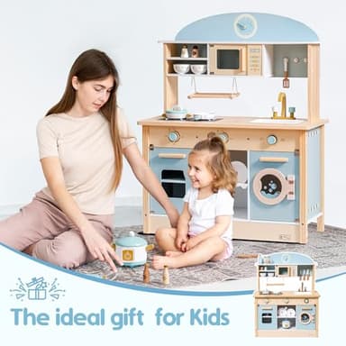 ROBUD Wooden Play Kitchen Set for Kids Toddlers, Toy Kitchen Gift for Boys Girls, Age 3+ - Image 6