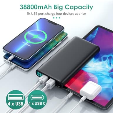 Portable Charger 38800mAh,LCD Display Power Bank,5 USB Outputs Battery Pack Backup, USB-C in&out Dual Input Phone Charging Compatible with iPhone 16/15/14/13 Pro/12,Android Samsung Galaxy Pixel Nexus - Image 4