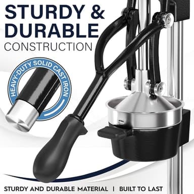 Eurolux Cast Iron Citrus Juicer | Extra-Large Commercial Grade Manual Hand Press | Heavy Duty Countertop Squeezer for Fresh Orange Juice (Bonus Stainless Steel Cup) (Black) - Image 3
