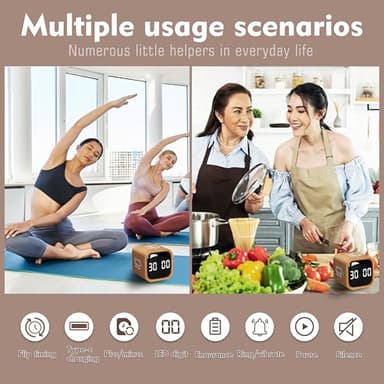 VEWINGL Cube Productivity Timer, 5/10/30/60 Min Presets + Custom Countdown, Silent/Vibrate/Sound Alarm, Pause & Resume, Desk Timer for Work, Study, Tasks, Kitchen - Image 2