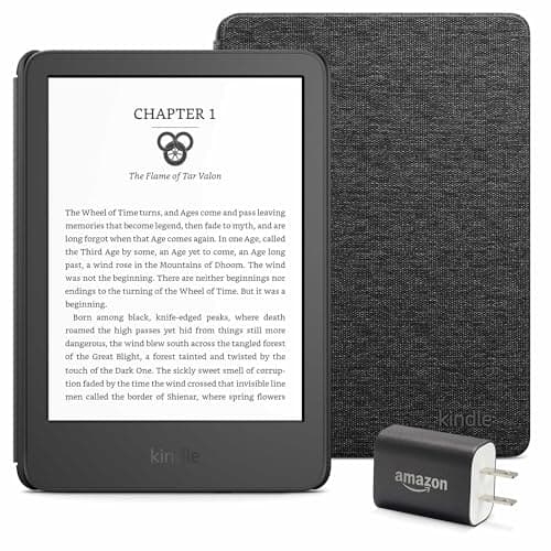 Kindle Essentials Bundle including Kindle (2024 release) - Black, Fabric Cover - Black, and Power Adapter