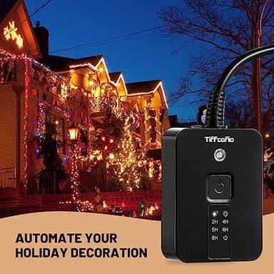 TiFFCOFiO Outdoor Timer Waterproof, Remote Control Dusk to Dawn Sensor Countdown, 100 ft Range, 2 Grouded Electrical Outlets for Home and Garden, 15A 1/2HP, Heavy Duty, ETL Listed (1 Pack) - Image 5