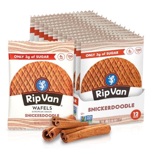 Rip Van Wafels Snickerdoodle Stroopwafels, Healthy Snacks, Non-GMO, Keto Friendly, Office Snacks, Low Sugar (3g), Low Calorie, 12 Pack - Image 1
