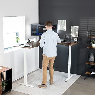 VIVO Electric Corner 63 x 55 inch L-Shaped Standing Desk, Memory Height Adjustment, Rustic Vintage Brown Top White Frame, DESK-E3CTWN - Image 2