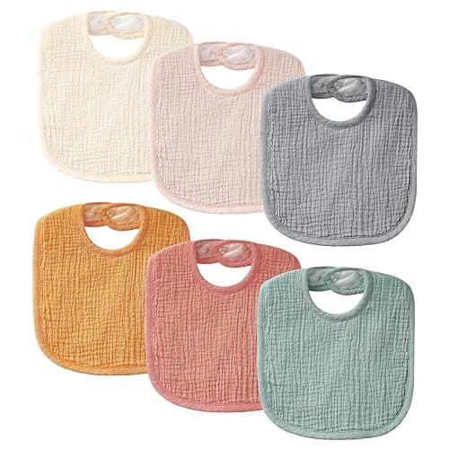 POIKSHARK 6-Pack Muslin Baby Bibs for Unisex Boys Girls, Solid Colors, Soft Cotton Baby Drool Bibs, Drooling and Teething Bibs for Infant, Newborn - Neutral - Image 1