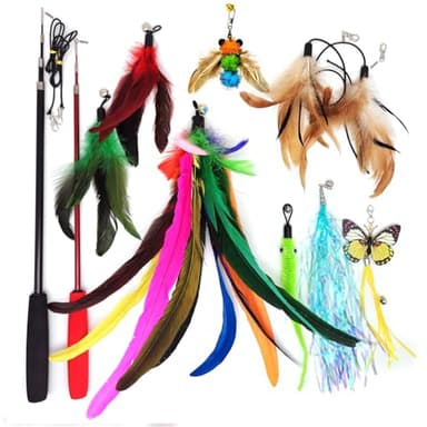 miwoowim Cat Toys Interactive for Indoor Cats, 2PCS Ultra-Long Teaser(50"+38")+9PCS Da Bird Feather Refills, Fishing Pole Toy,Retractable Cat Wand Toy and Feather Toys Refills Attachment Replacement - Image 8