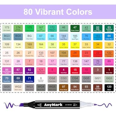 AnyMark Alcohol Markers, 80 Colors Dual Tip Art Coloring Markers Set for Kids Adult Book Drawing Sketching Painting, Chisel & Fine, Black Penholder - Image 5