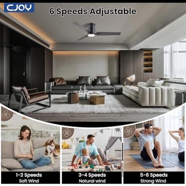CJOY Ceiling Fan with Lights, 52 Inch Low Profile Ceiling Fans with Light and Remote, Reversible DC, Flush Mount, 3CCT,Dimmable, Modern Indoor/Outdoor Design for Bedroom, Living Room, Patio, Kitchen - Image 4