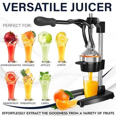 Eurolux Cast Iron Citrus Juicer | Extra-Large Commercial Grade Manual Hand Press | Heavy Duty Countertop Squeezer for Fresh Orange Juice (Bonus Stainless Steel Cup) (Black) - Image 5