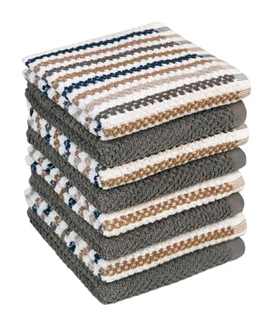 Bumble Premium Dish Cloths Towel 12"x12" | 100% Natural Ring Spun Cotton Tea Towel Set | 430 GSM | Highly Absorbent & Soft Dish Towels | 8 Pack - 4 Popcorn Wide Striped & 4 Solid Kitchen Towels - Gray - Image 1
