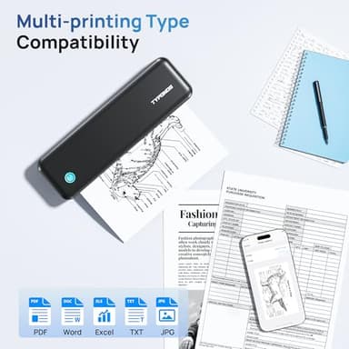 TYPONOS Portable Printers, D820 Wireless Bluetooth Printers Support 2" to 8.5" Width Thermal Paper & 8.5"x11" US Letter Size, Receipt Printers for Home Use Suitable for Phone & PC (Black) - Image 3