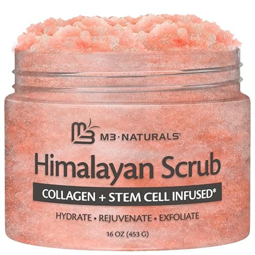 Himalayan Salt Scrub, Face, Foot, and Body Exfoliator with Collagen and Stem Cells, Exfoliating Scrub for Toning, Cellulite, and Skin Care by M3 Naturals 16 fl oz - Image 1