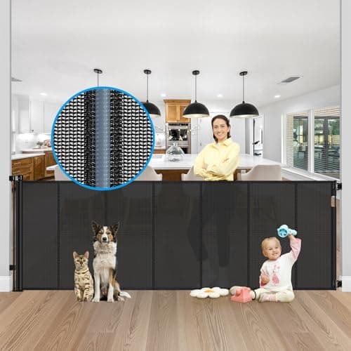 Reinforced Bottom 42" Extra Tall X 100" Extra Wide Retractable Baby Gate Extra Tall Retractable Dog Gate Outdoor Retractable Gate for Dog No Sagging Mesh Baby Gate Retractable Extra Tall Pet Gate - Image 1