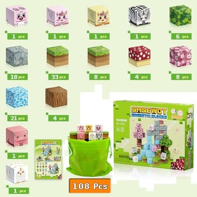 Magnetic Building Blocks Plus 108 Pieces, Magnetic Toy Magnets Children Magnetic Building Blocks Magnetic Games Toy Magnetic Games for Gift from 2 3 4 5 6 7 8 9 10 Years Boys Girls Building Blocks - Image 2