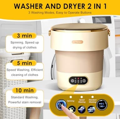 Portable Washing Machine 15L Upgraded w/Spin Basket Mini Washer for Baby Clothes Travel Suitable for Dorms Apartments Hotels (Khaki) - Image 5