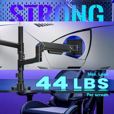 ARES WING Dual Monitor Arm Desk Mount for 17-49 Inch Ultrawide Monitors, Heavy Duty Dual Monitor Mount Holds 44 lbs, Full Motion Gas Spring Vertical Stacked Monitor Mount, 75/100 VESA Mount, Black - Image 5