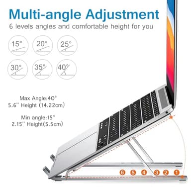 ivoler Laptop Stand, Laptop Holder Riser Computer Tablet Stand, 6 Angles Adjustable Aluminum Ergonomic Foldable Portable Desktop Holder Compatible with 10-15.6” MacBook,iPad, HP, Dell, Lenovo Silver - Image 4