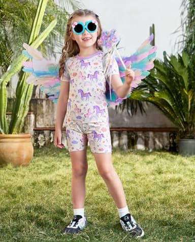 babee Reshinee Bamboo Viscose Toddler Unicorn Girls Kids Pajamas Short Sleeve Summer Cool Snug fit Pjs 3-4Y 2pcs - Image 8