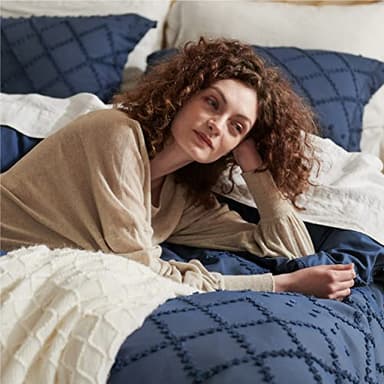 Bedsure Boho Duvet Cover Full Size - Navy Breathable & Soft Boho Bedding, Machine Washable Comforter Cover for All Seasons, Includes 1 Duvet Cover 80"x90" with 2 Pillow Shams & Zipper Closure - Image 4