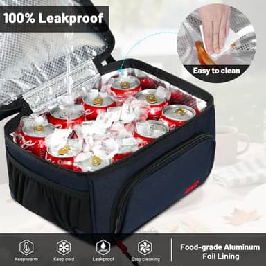 MIER Dual Compartment Lunch Bag Tote with Shoulder Strap for Men and Women Insulated Leakproof Cooler Bag, Dark Blue - Image 5