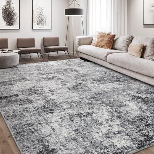 Area Rug Living Room Rugs - 8x10 Large Soft Indoor Neutral Modern Abstract Low Pile Washable Rug Carpet for Bedroom Dining Room Farmhouse Home Office - Grey - Image 1