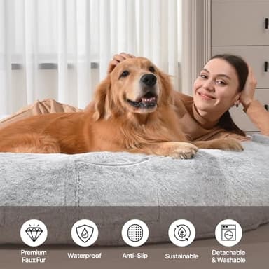 Human Dog Bed for People Large - Bean Bag Adult Size Giant Extra Sized for Kid Waterproof and Washable Anti-Slip Grey 74" x50" x12" (Grey White) - Image 3