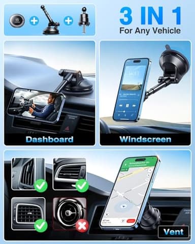 【2025 Military-Grade】VANMASS for MagSafe Car Mount【Upgraded Strongest Magnetic&Suction】Phone Holder Cell Stand for Dashboard Windshield Vent,Tesla Truck Cradle for iPhone 17 Pro Max 16 15 14 13 12 Air - Image 2