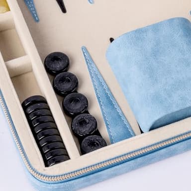 Lingle Backgammon Sets for Adults, Classic Board Game with Folding Leather Backgammon Case, Portable Travel Backgammon Game Set (Blue) - Image 9