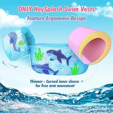 HeySplash Swim Vest for Kids, Toddler Pool Floaties Fit 22-44 Lbs, Children Swimming Vest with Adjustable Strap, Swim Jacket Water Wings Arm, Puddle Sea Beach Boat Jumper Boy Girl Age 1-6, Blue Shark - Image 2
