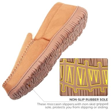 Lulex Moccasins for Men House Slippers Indoor Outdoor Plush Mens Bedroom Shoes with Hard Sole Beige 11 M US - Image 3