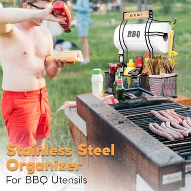 NOLIES Stainless Steel Grill Caddy Organizer, Kitchen Organization, Outdoor Grill With Hanging Hooks and Handle, Condiment & BBQ utensils, Picnic, Grill Camping Accessories Paper Towel Cleaning Caddy - Image 9