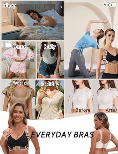 Bras for Women No Underwire Soft Supportive Comfortable Seamless Wireless Push Up Deep V Full Coverage Back Smoothing Everyday Stretch Lightly Tshirts Bras - Image 6