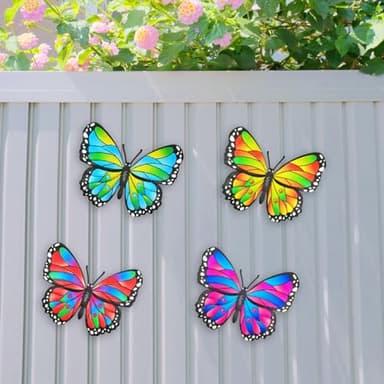 Kggetr 4Pcs Metal Butterflies Wall Decor, 9.8 inches Colorful Butterfly Art Decorations for Outdoor Fence Garden Yard Patio Tree, Great Gifts for Family Friends - Image 2