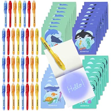 BONNYCO Invisible Ink Pen and Notebook Pack 32 Under the Sea Party Favors. Ocean Party Favors for Kids, Goodie Bags Stuffers, Pinata, Classroom Prizes. Return Gifts for Kids Birthday, Student Gifts - Image 1