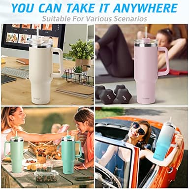 40 oz Tumbler with Handle and Straw, Pink Insulated Travel Mug Iced Coffee Cup, Reusable Stainless Steel Insulated Water Bottle, Keeps Drinks Cold for 34 Hours, Women Christmas Gifts for Mom Grandma - Image 8